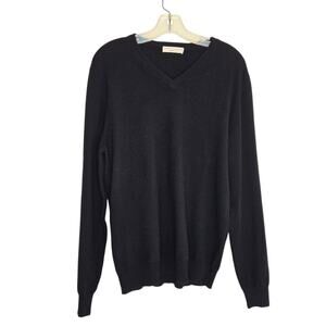 Luca Faloni Cashmere Sweater Black Italy Lightweight V Neck Old Money Men XL